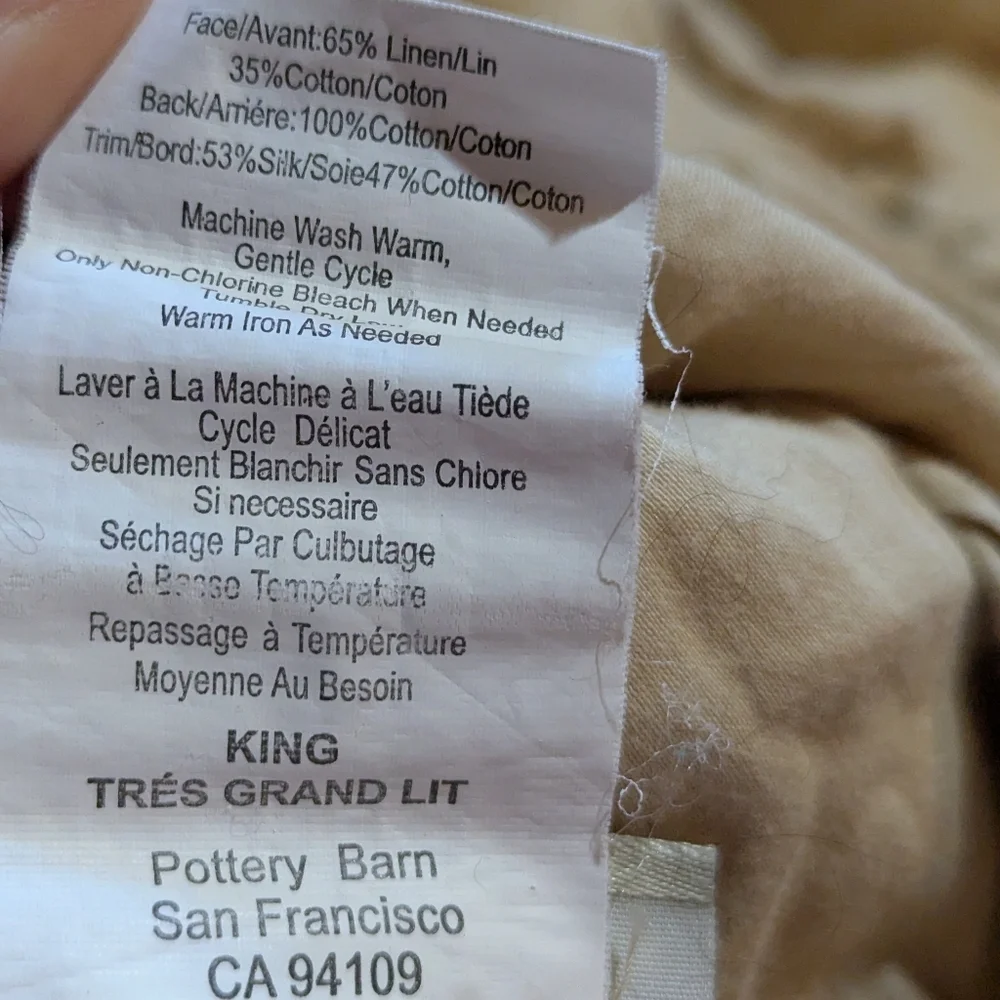 Pottery Barn Linen Cotton King Duvet Gold Mustard Yellow Silk Trim Quiet Luxury